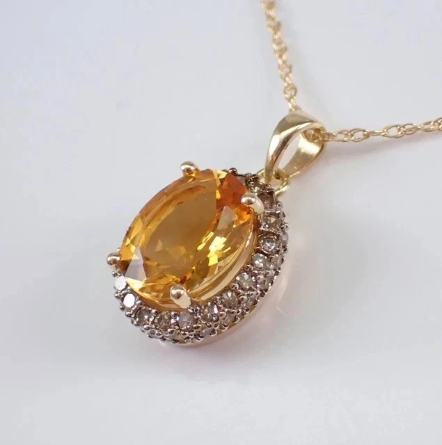2Ct Oval Cut Lab Created Citrine Women’s Halo Pendant 14k Yellow Gold Plated
