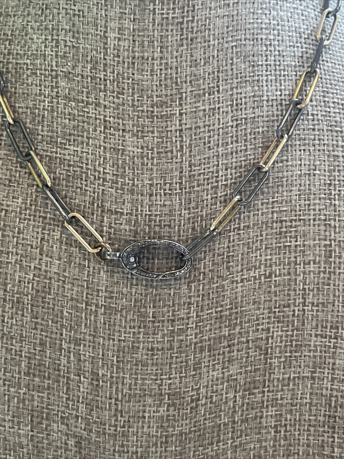 Paper Clip & Natural Pave Diamond Clasp Necklace-NWT