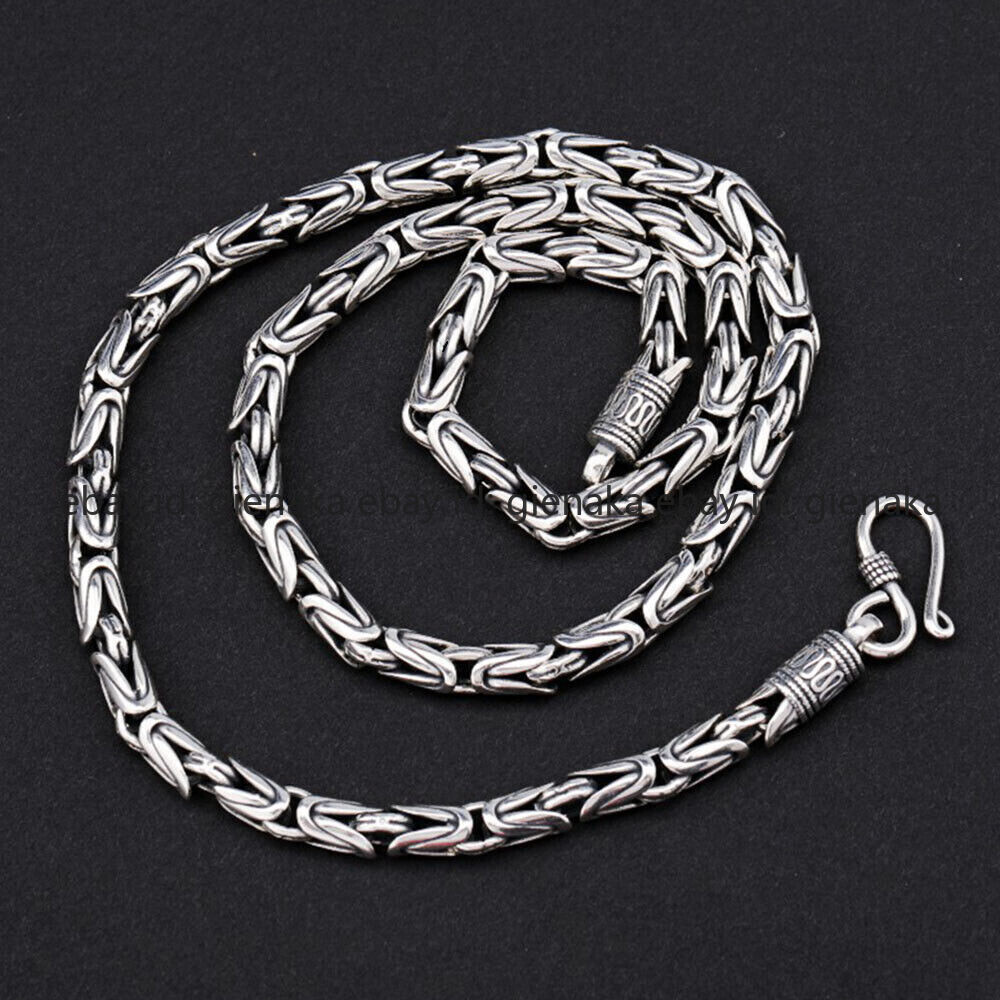 Pure S925 Sterling Silver Chain Men Women 4-7mm Byzantine Link Necklace 18-30in
