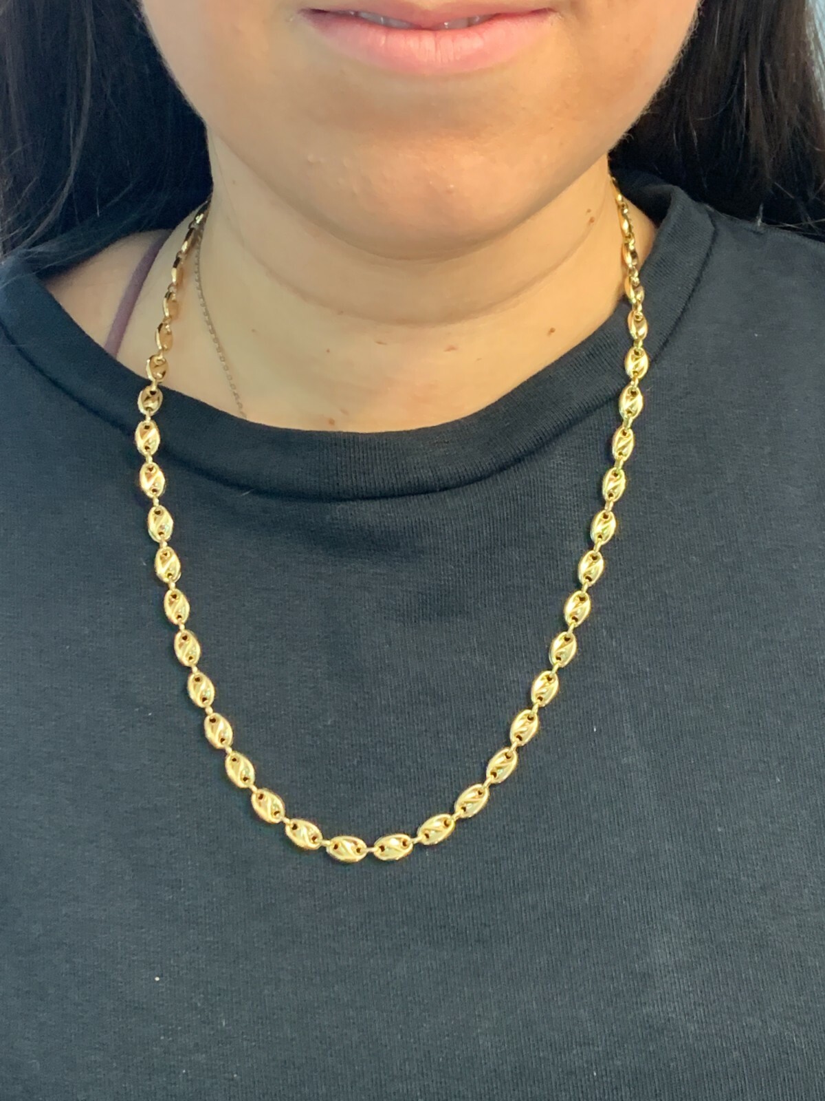 Solid 18K Gold Mariner Coffee Bean Link Necklace 750 Italy Europa Oro New 23.5in
