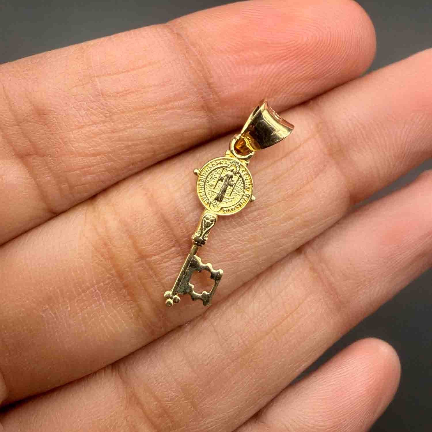 Solid 14K Gold Saint Benedict Key Pendant – Llave de San Benito Charm