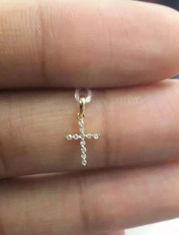 1Ct Round Cut Real Moissanite Baby Cross Pendant 14K Yellow Gold Plated