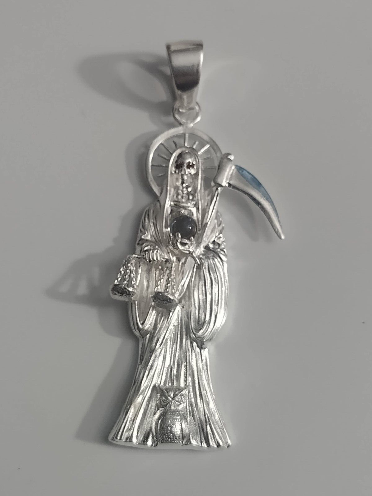 Sterling Silver Grim Reaper pendant Dije de la Santa Muerte Plata REAL 925 3.5″