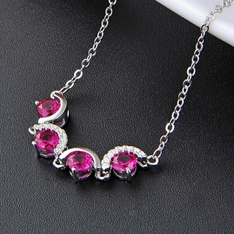 3.00Ct Round Cut Pink Ruby Journey Pendant 14K White Gold Finish 18″ Free Chain