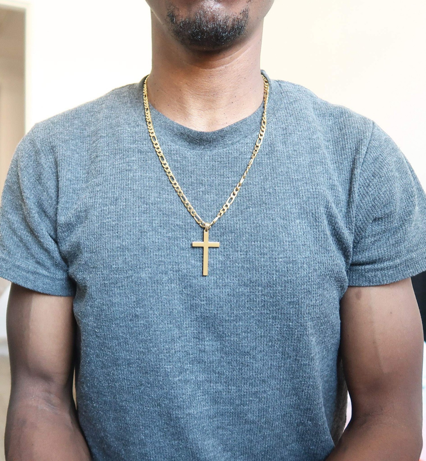 14K Gold Figaro Link Chain Necklace with Cross Pendant – Men’s Fashion Jewelry,