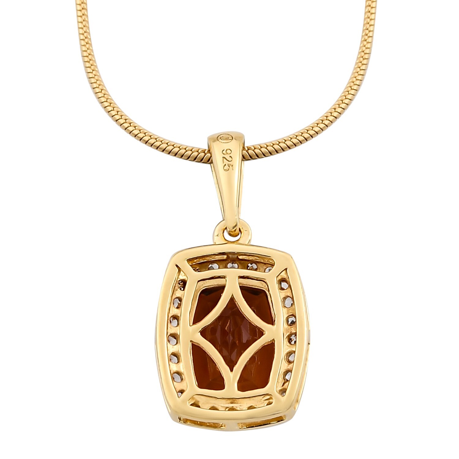 Natural Madeira Citrine Halo Pendant Necklace 925 Sterling Silver Yellow Gold