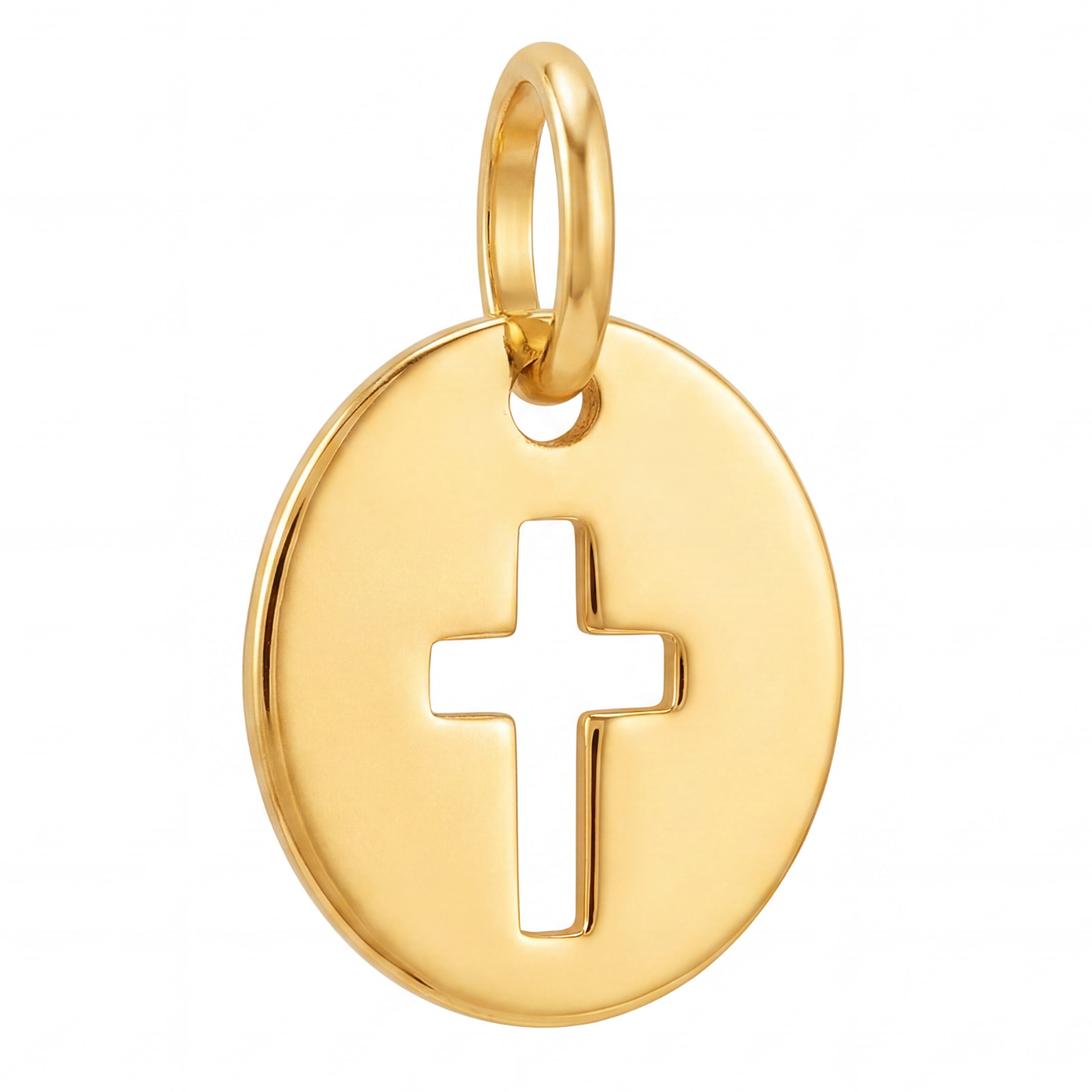10k Solid Yellow Gold Cross Laser Cut Delicate Beautiful Round Charm Pendant