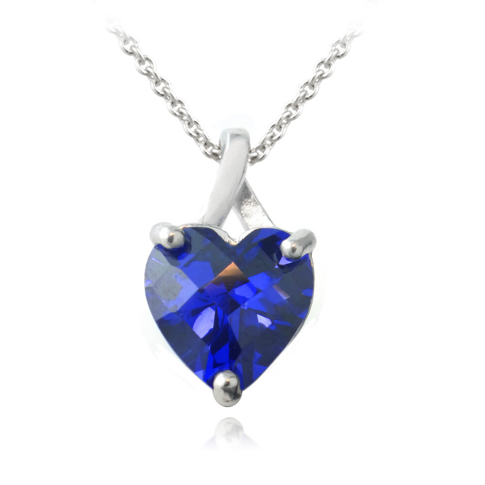 925 Silver 5.5ct Lab Created Sapphire Briolette-Cut Heart Pendant