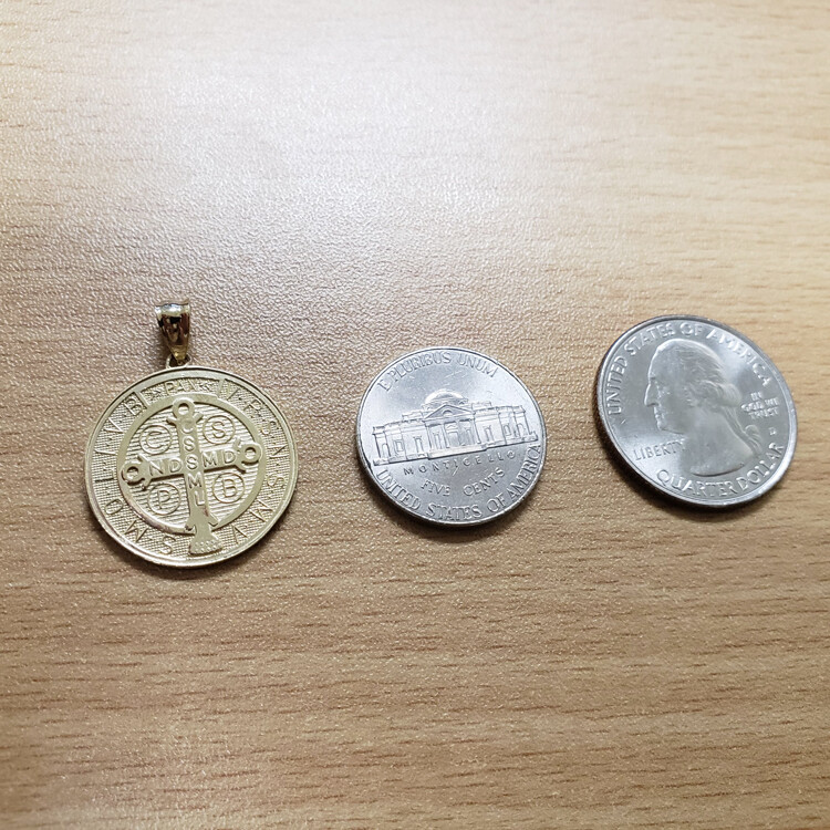 Gold Saint Benedict Medal Reversible Pendant Necklace – 10k & 14k Yellow, White