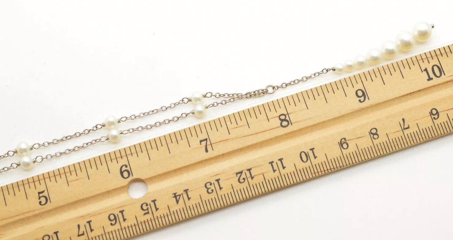 Pearl Sterling Silver Strand Necklace Chain w/ Graduated Pearl Pendant Dangle