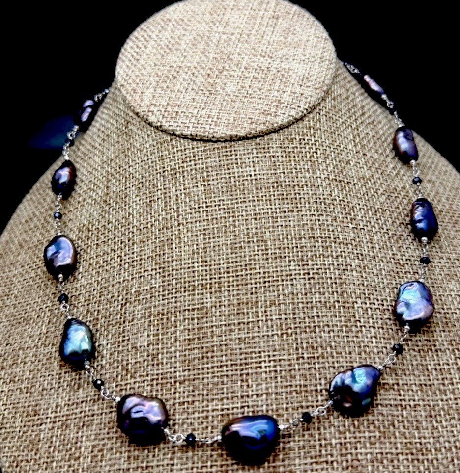 Honora Sterling Silver Purple iridescent Keshi Pearl up to 21″ Necklace new