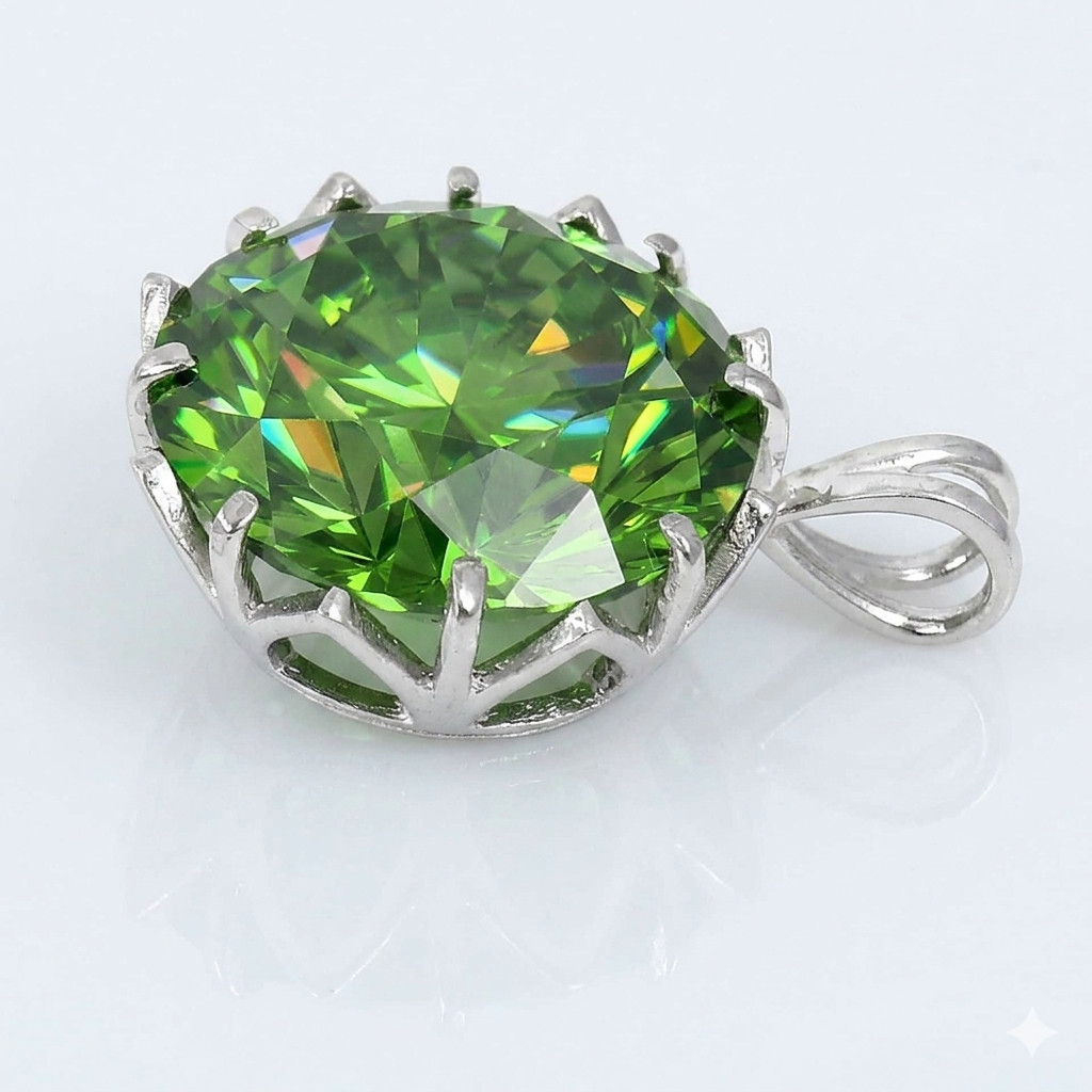 RARE 11.75 Ct Green Diamond Solitaire Pendant, Amazing Shine, FREE Studs