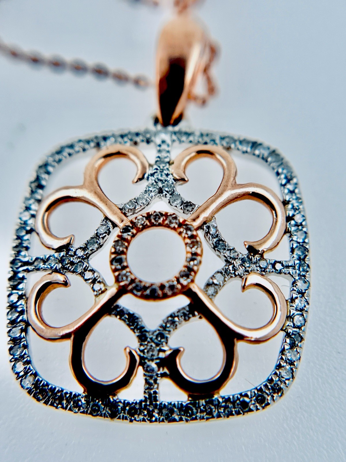 14k White Rose Gold .35Cttw Diamond Filigree Pendant Necklace19.5″, 2.67g approx