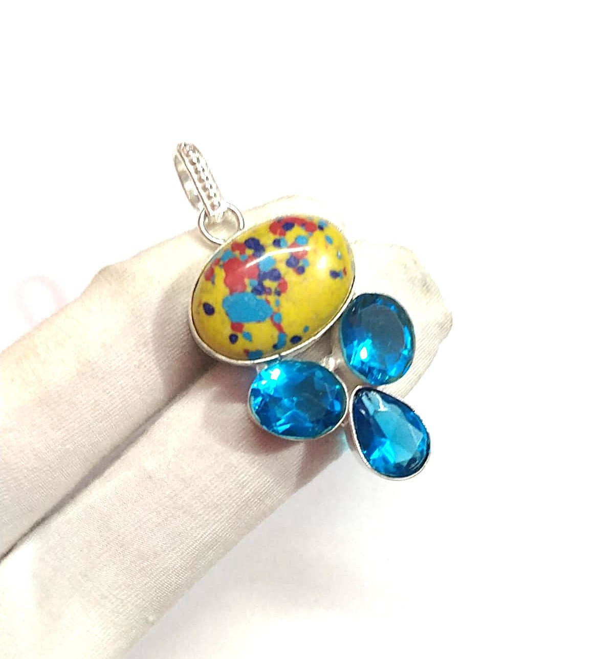 Multicolor Gemstone Handmade 925 Sterling Silver Jewelry Pendant Sz-2.5