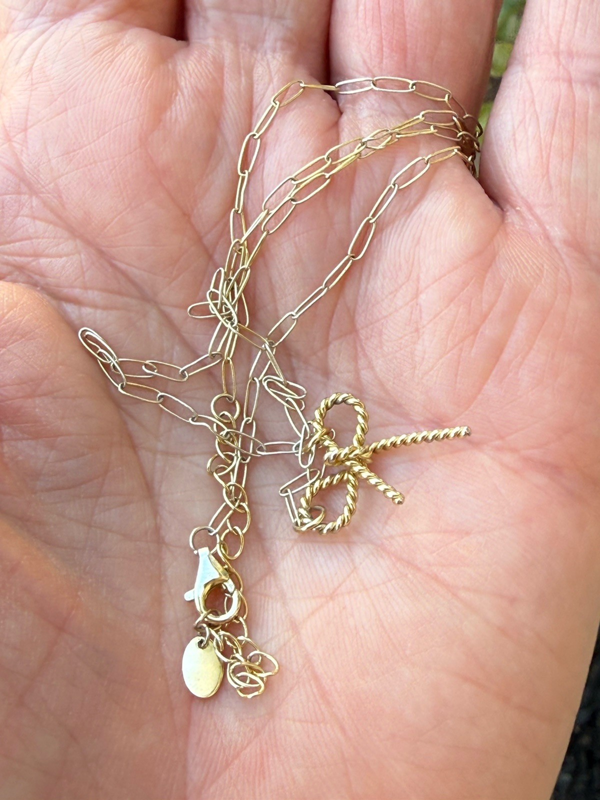 Delicate Paper Clip With Rope Bow Gold Plated Sterling Silver AV 925 Necklace