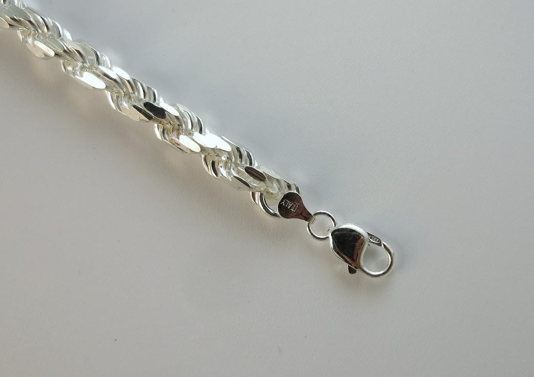 9mm D/C Rope Chain Pure Solid 925 Sterling Silver Italian Chain 8,9,20,22,24,30″