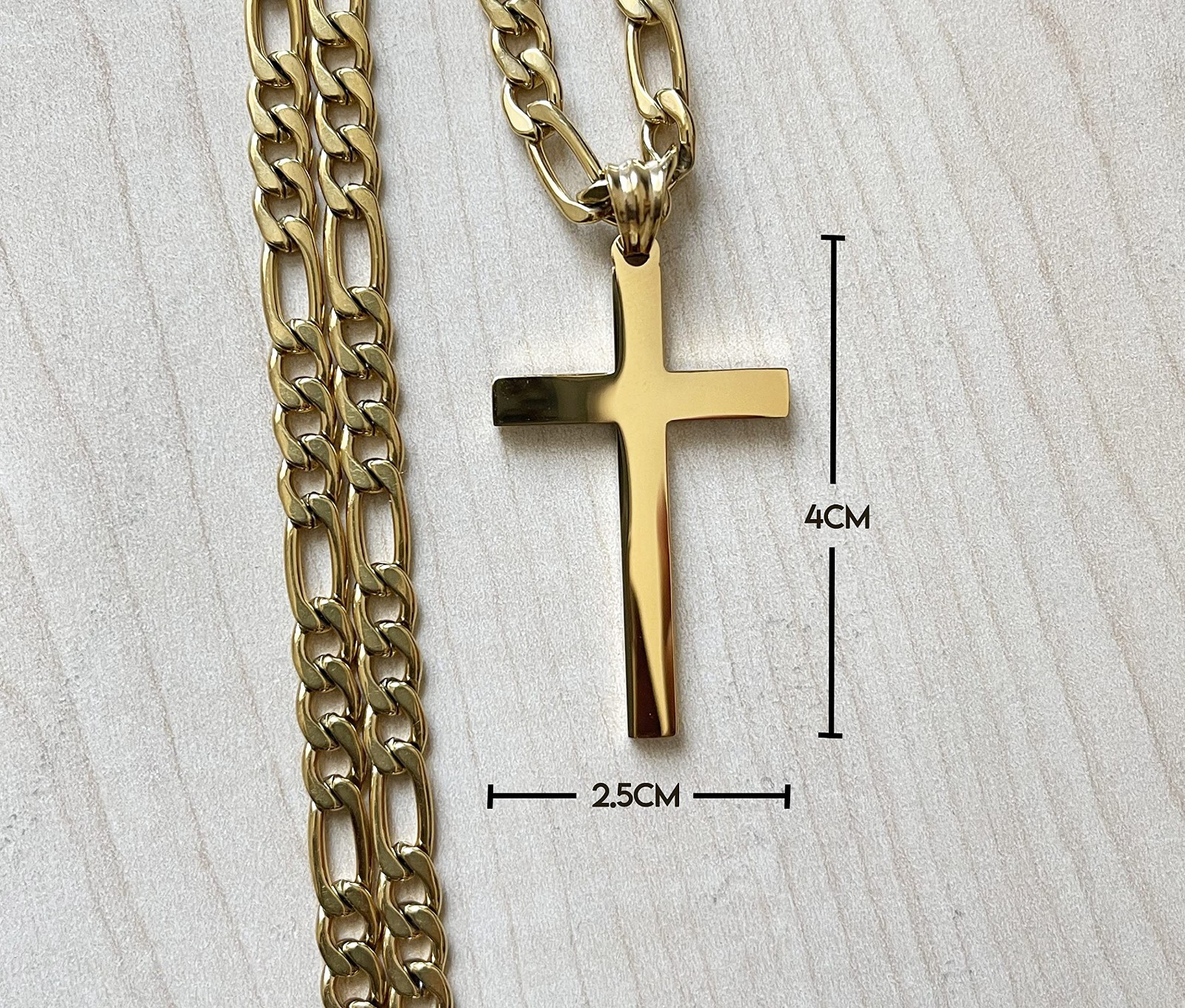 14K Gold Figaro Link Chain Necklace with Cross Pendant – Men’s Fashion Jewelry,