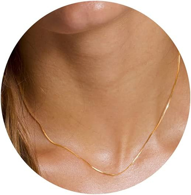 Minimalist Thin Gold Chain 18K Gold Plated Thin Box Chain Necklace Short Small G