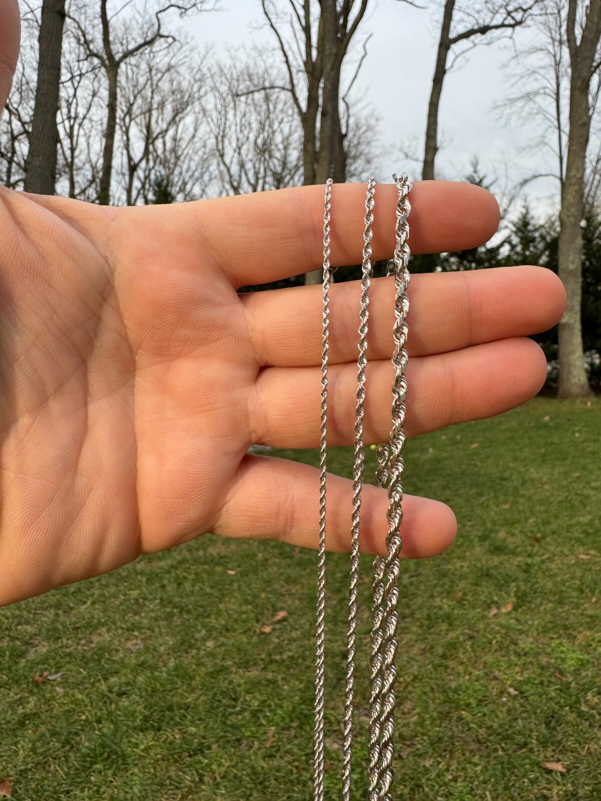 Solid 14k White Gold Men’s Women’s Real Rope Chain Necklace 1.5mm-4mm