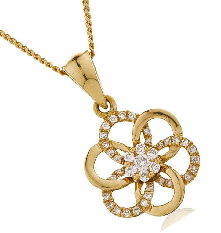 0.80ct Natural round diamond 14k BIS Hallmarked solid yellow gold Flower Pendant