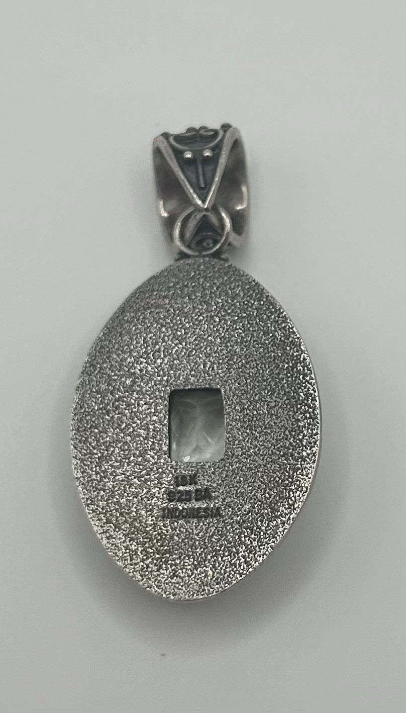 BA Suarti 18k Gold And 925 Sterling Silver Green Amethyst Scroll Pendant 2.25”