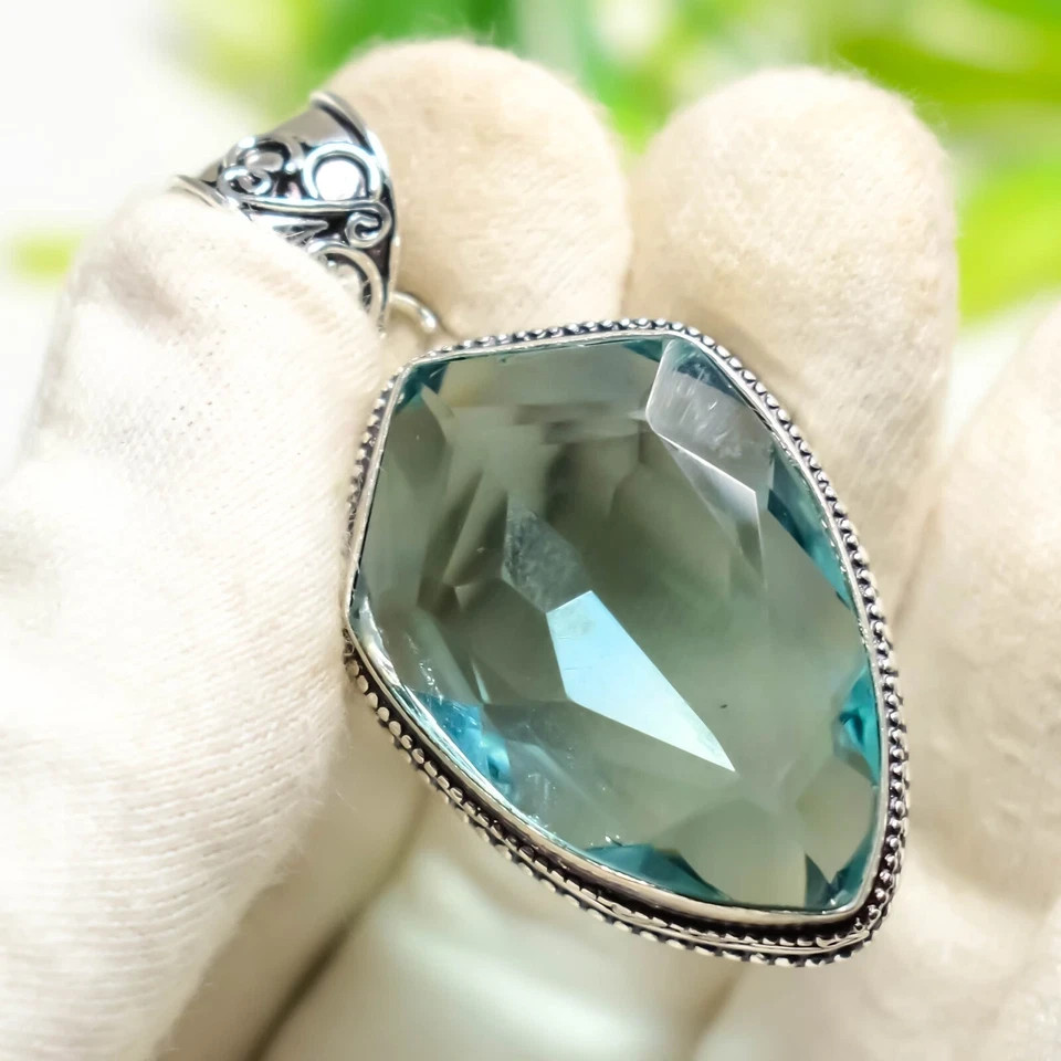 Blue Aquamarine Gemstone Handmade 925 Sterling Silver Gift To her Pendant