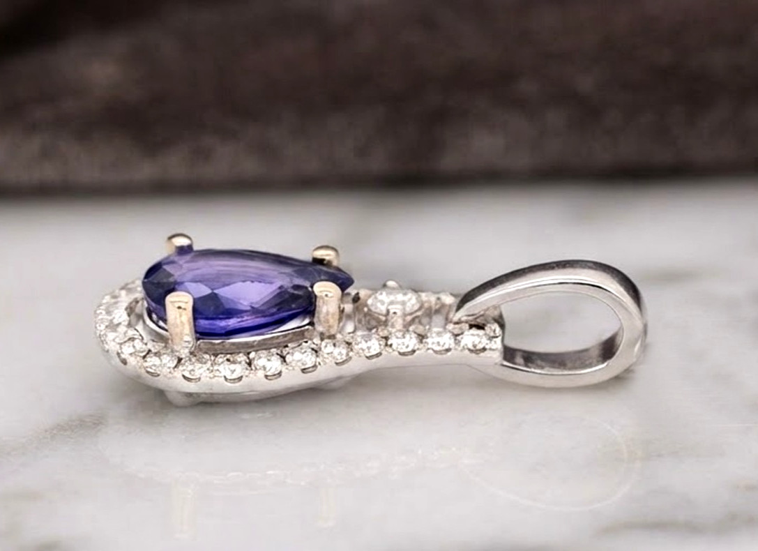 0.54ct Natural Round Diamond 14k BIS Hallmarked White Gold Sapphire Pendant