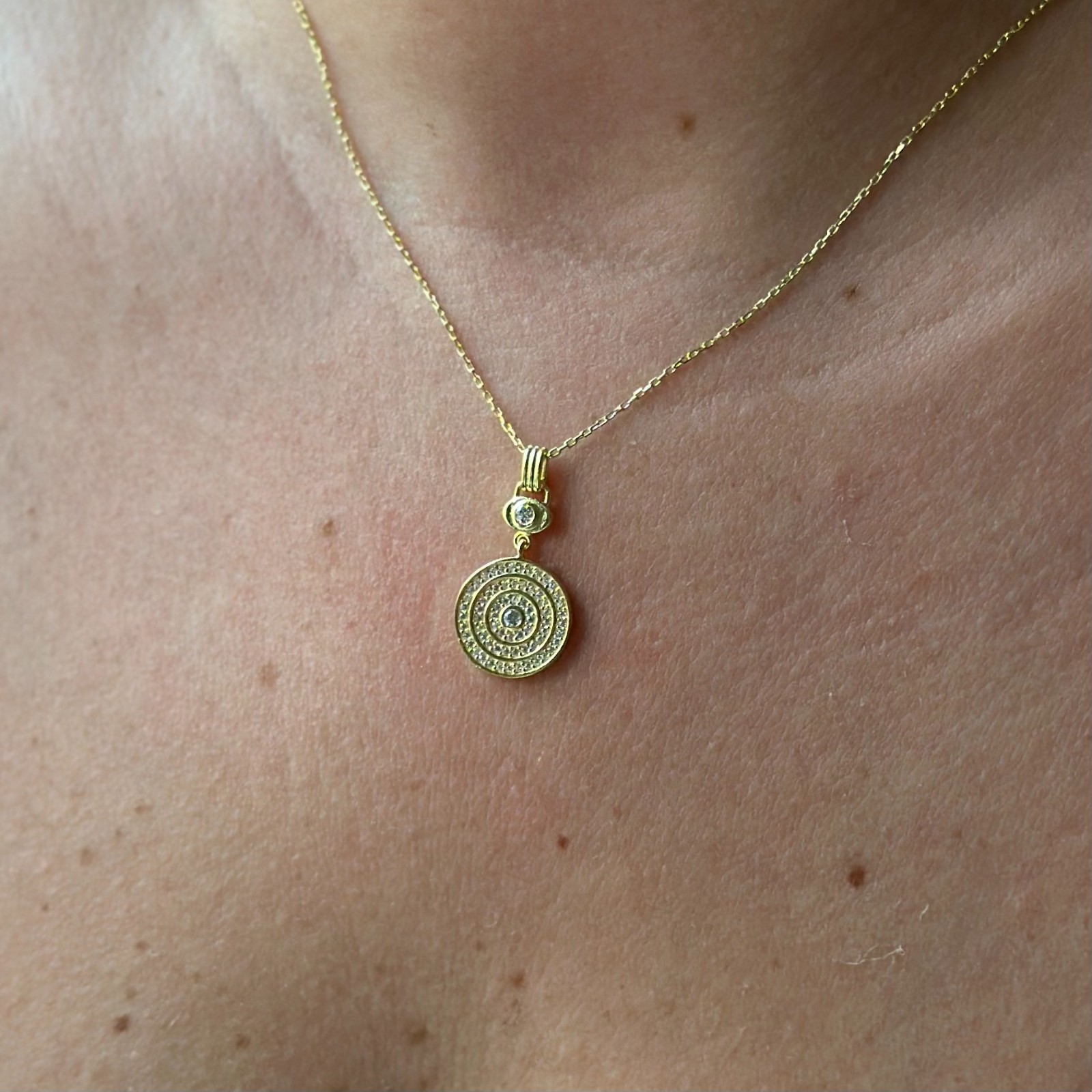Round Medallion Pendant Necklace 14k Gold Over 925 Silver Lab Diamond Pave Gift