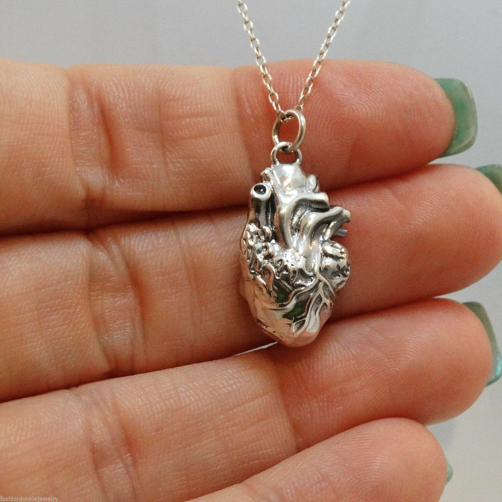 3D Anatomical Human Heart Charm Necklace – 925 Sterling Silver – Love Lifelike