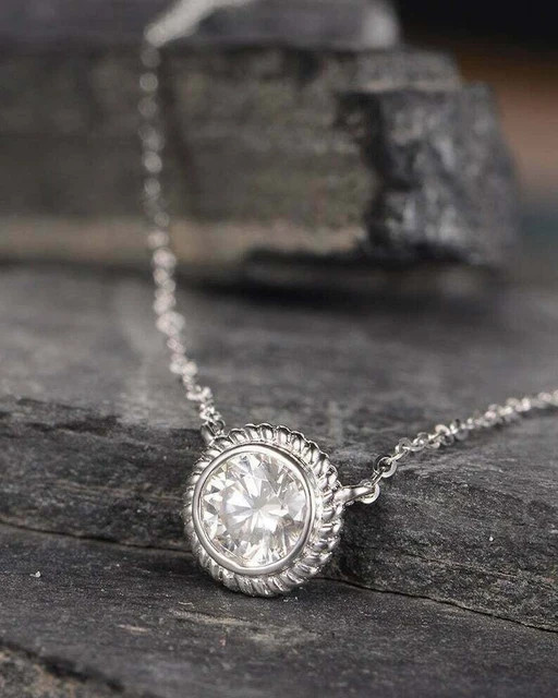 Women Solitaire Pendant Necklace 14K White Gold Plated 1.50Ct Lab Grown Diamond