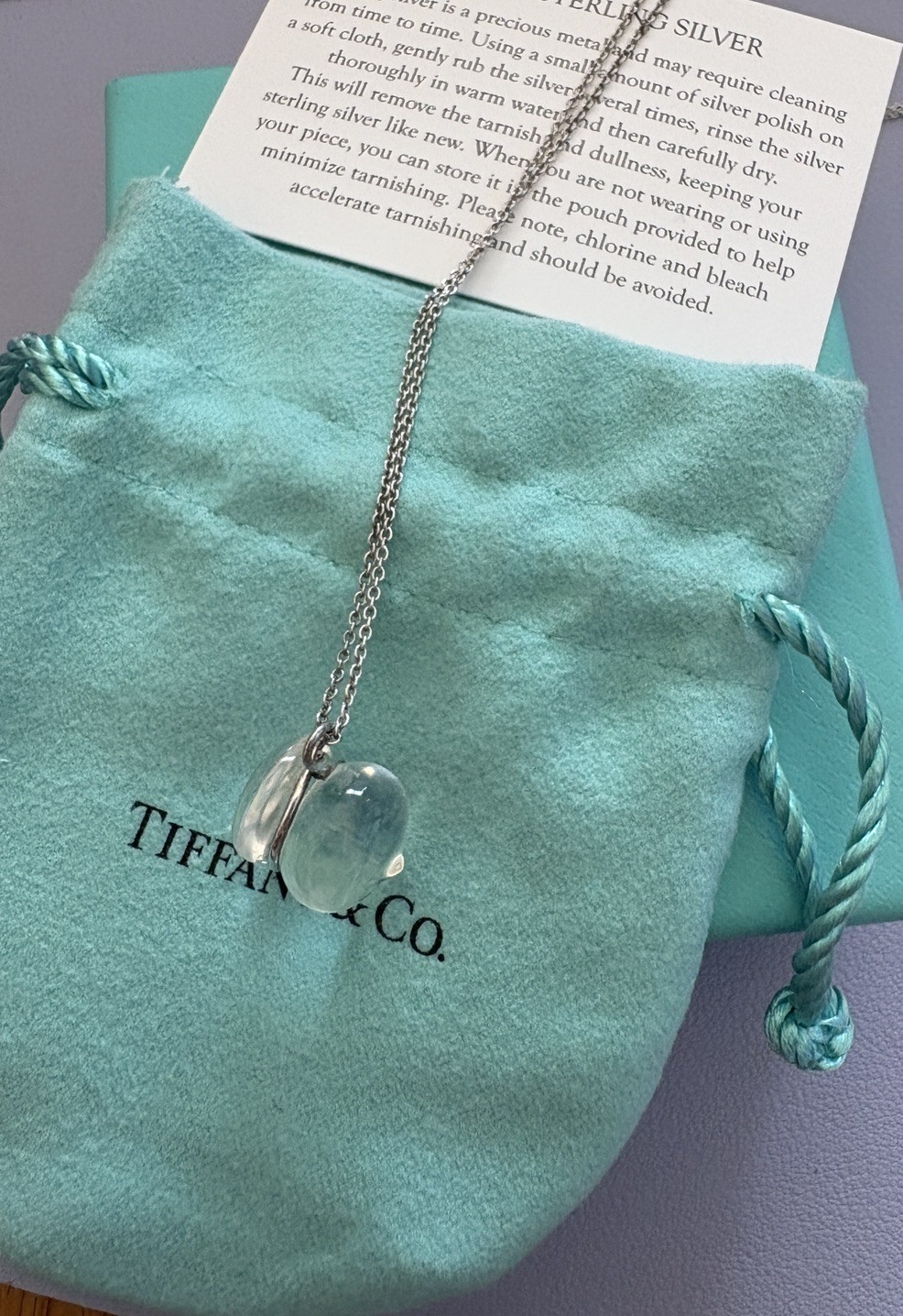 TIFFANY & CO ELSA PERETTI Sterling Silver Clear Rock Quartz Acorn Toy Necklace