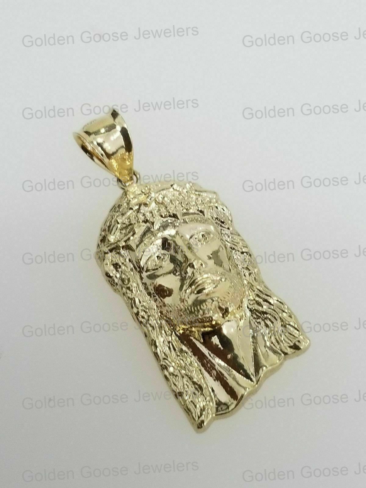 10K Yellow Gold Religious Jesus Face Pendant Charm 10K Figaro Chain 16″ – 24″