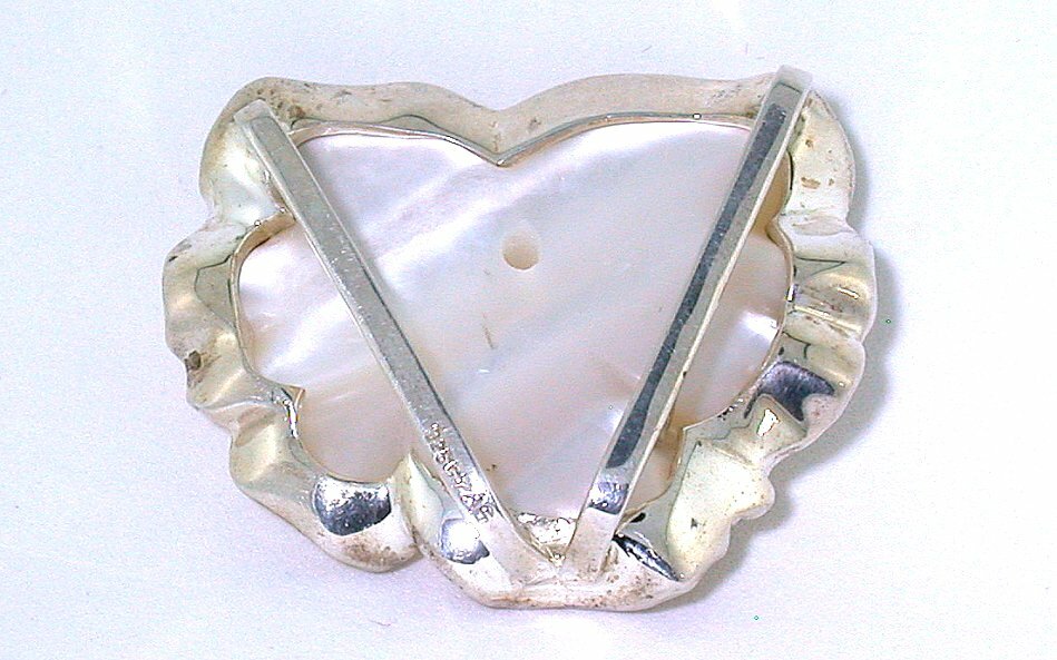 Mother Of Pearl 1 2/3 Inch Custom Carving Flower Gemstone Sterling Silver Slide