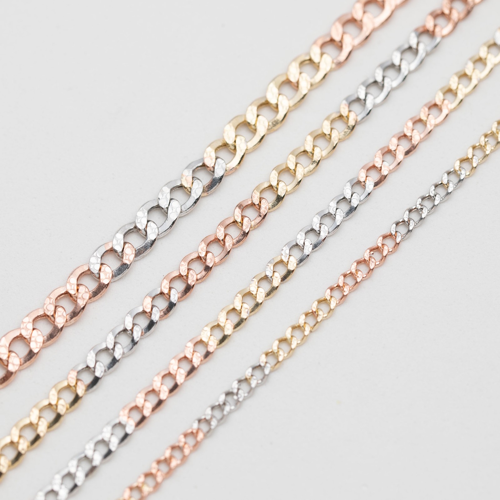 10K GOLD Nugget Design Curb Link Chain Yellow Rose White Gold All Sizes