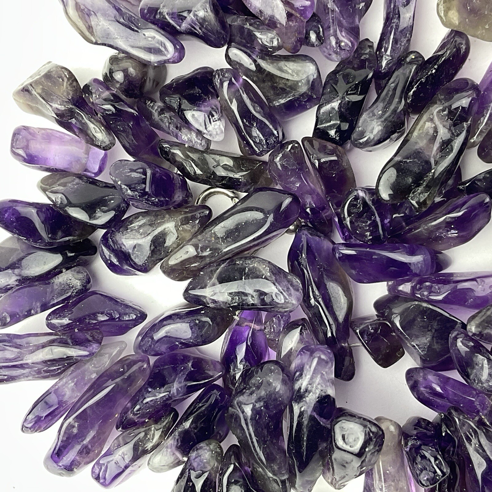 Vtg Amethyst Chunky Polished Nugget Beaded Statement Necklace Sterling Silver