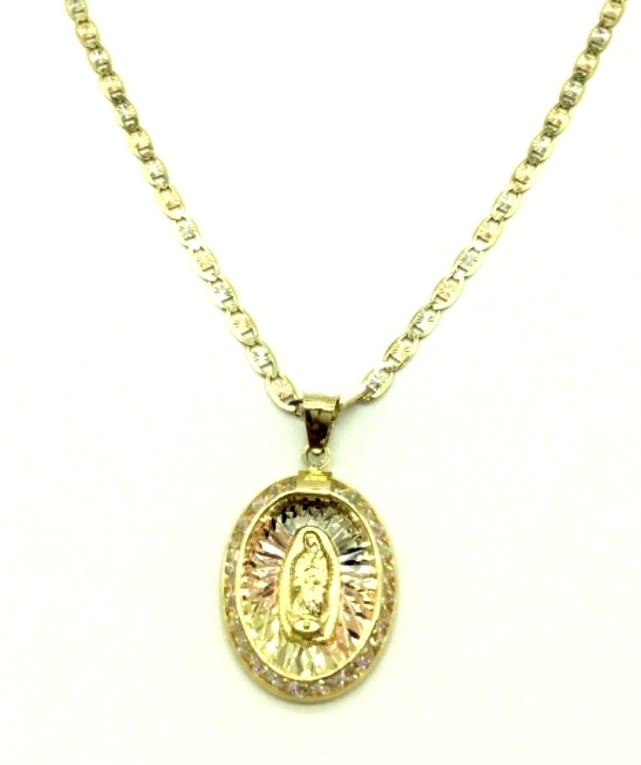 10K SOLID GOLD 26mm x 15mm VIRGIN OF GUADALUPE – 10K Gold 18″ NECKLACE -3.8gr