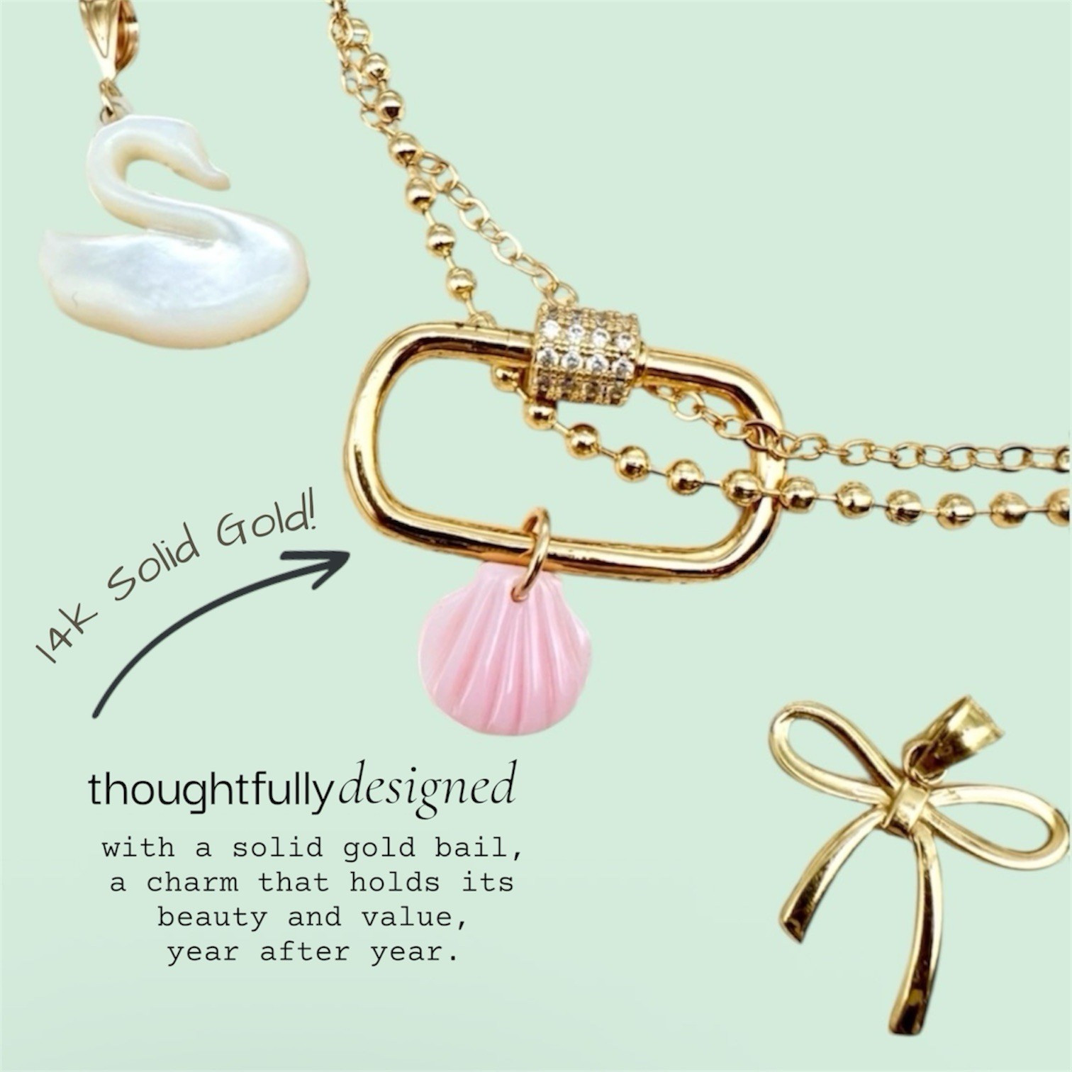 14k Solid Gold Shell Charm • Real Shell Necklace Pendant • Coastal Beach Jewelry