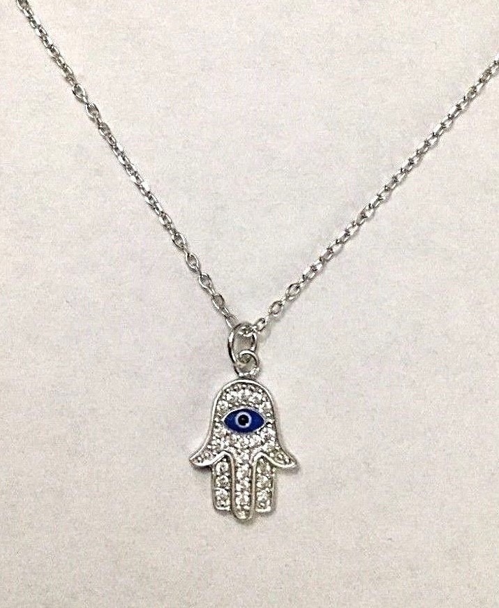 925 STERLING SILVER HAMSA NECKLACE 18″ /CADENA DE PLATA MANO DE FATIMA- ESN58