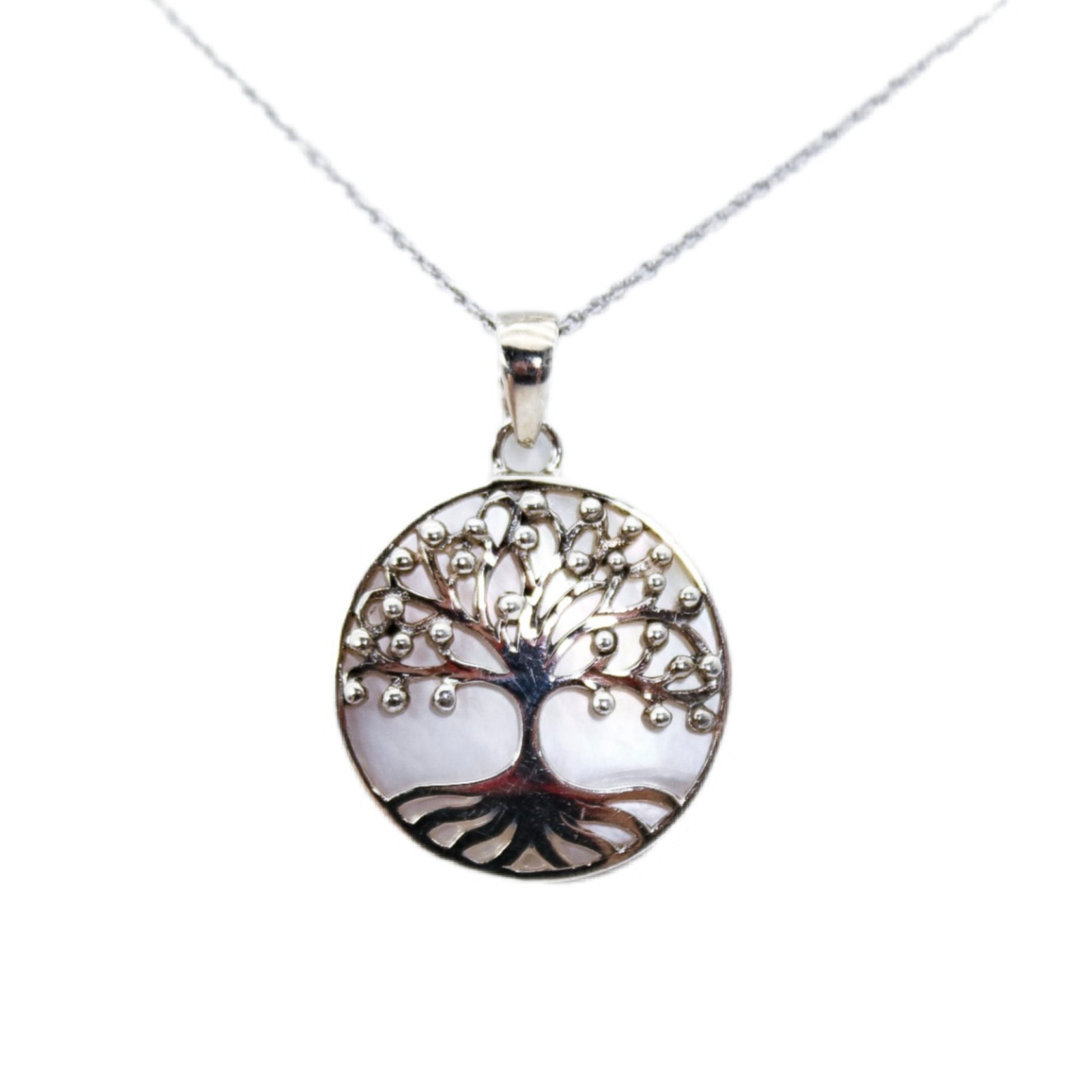 ATI Sterling Silver 925 Tree Of Life Mother Of Pearl Pendant Necklace 16″