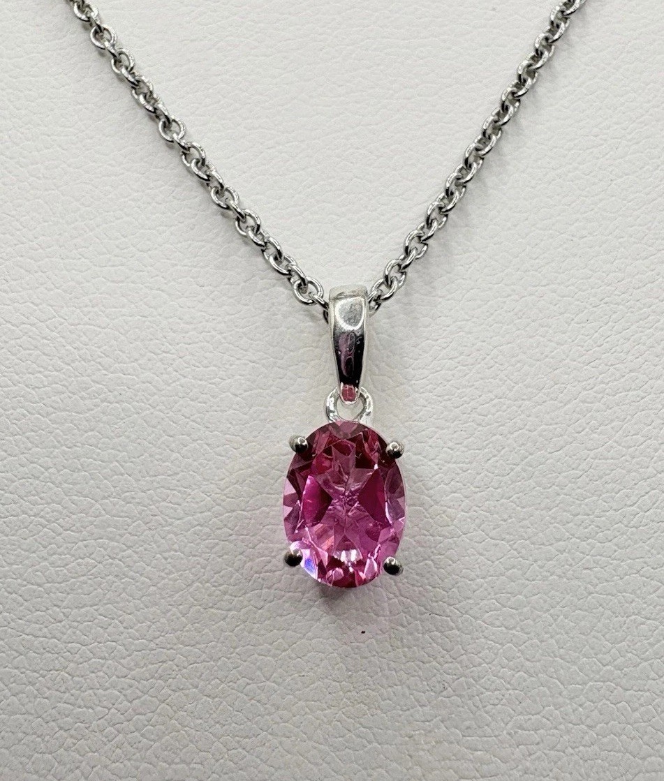 Pink Kunzite Quartz Pendant in Sterling Silver Necklace D’Joy