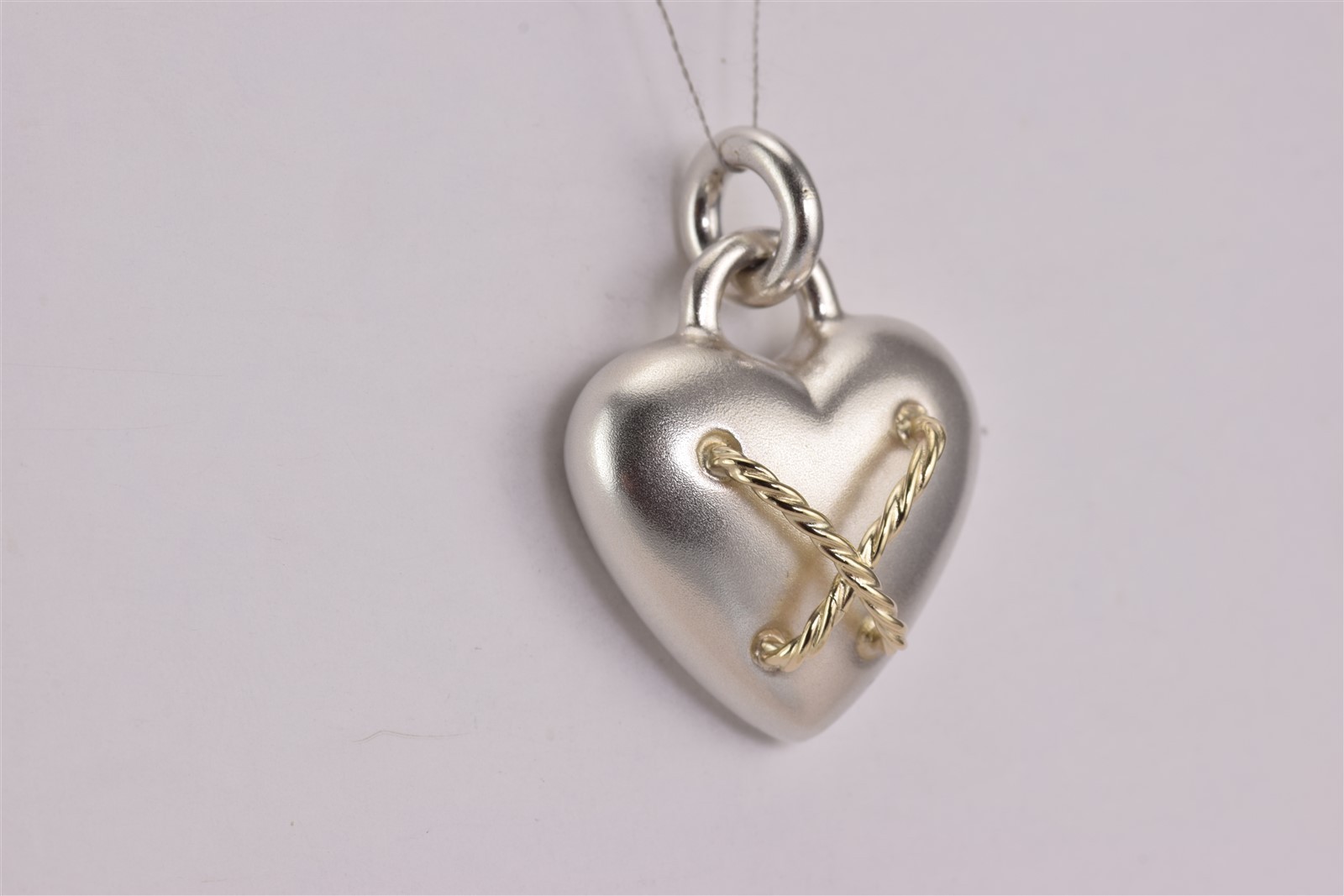 Sterling Silver 26mm x 23mm Puffy Satin Heart 14k Gold Cable 925 Pendant