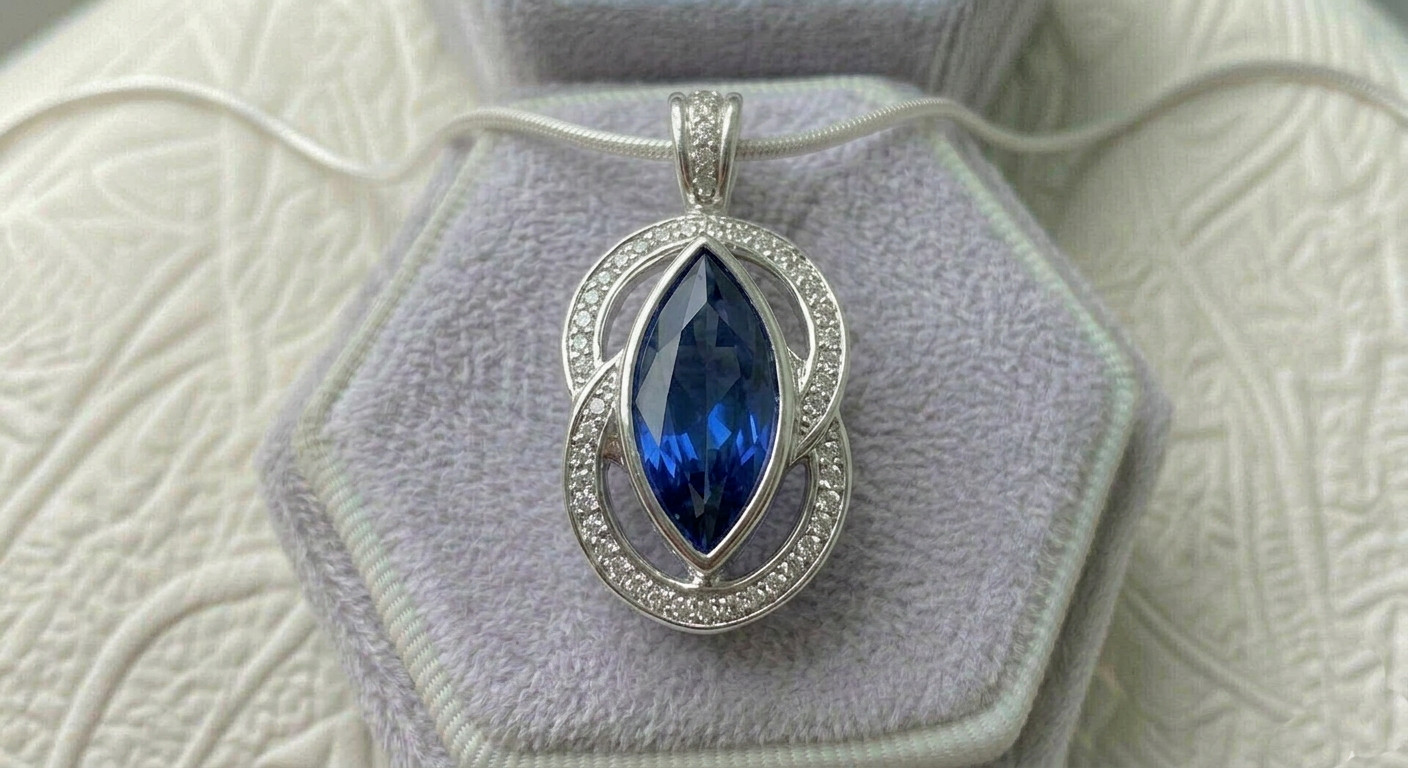 Lab Blue Sapphire Marquise Halo INFINITY Pendant 92.5 Sterling Silver Necklace