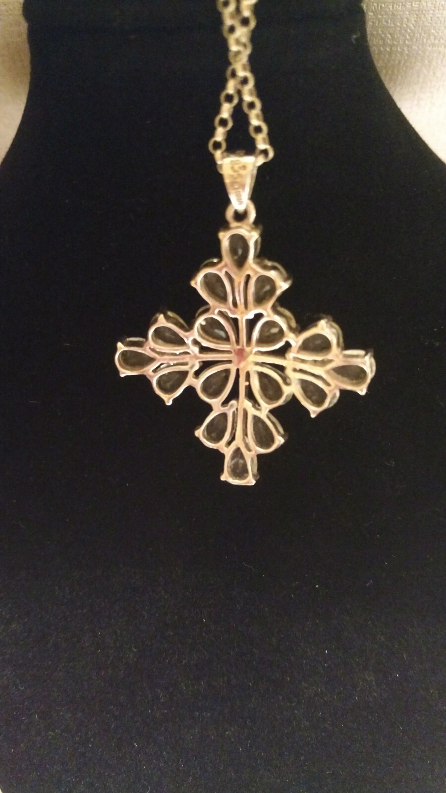 Aquamarine Cross Pendant w/chain, Chuck Clemency Designer, March Birthstone
