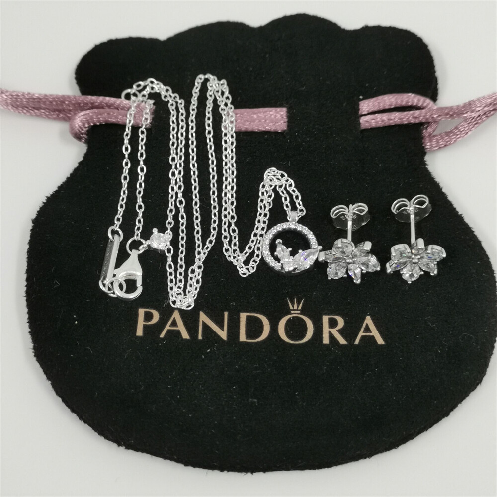 Pandora Sparkling Herbarium Circle and Cluster Necklace and Earrings Set-45CM