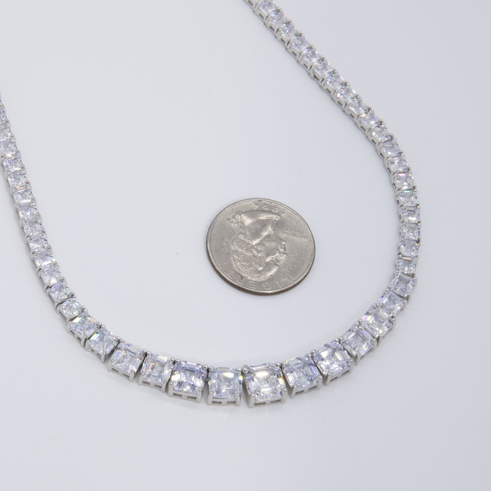 Graduated Princess-Cut Tennis Chain Necklace Sterling Silver 925