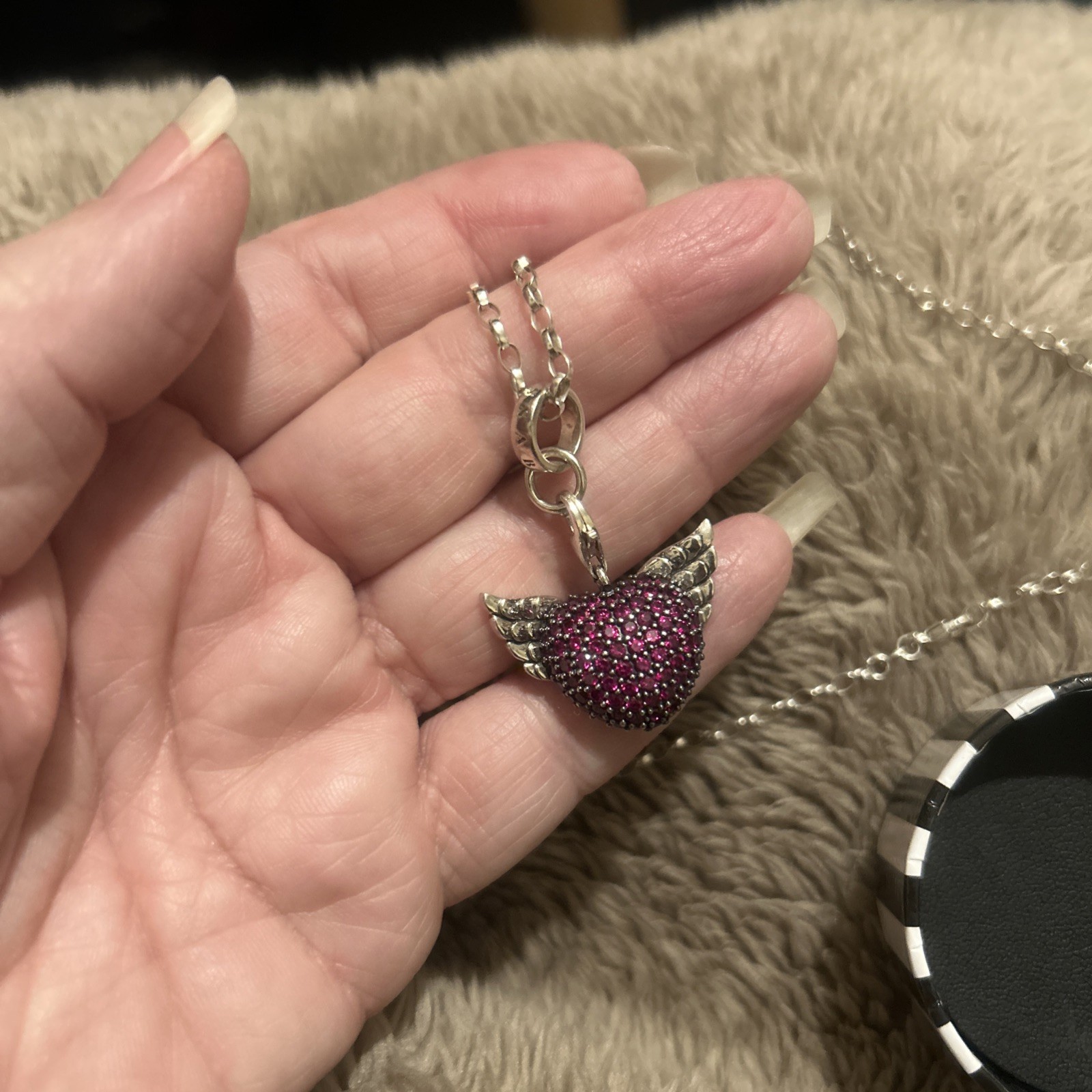 Rare Thomas Sabo 925 Silver 3D Red Stone Set Winged Heart Pendant 70cm TS Chain