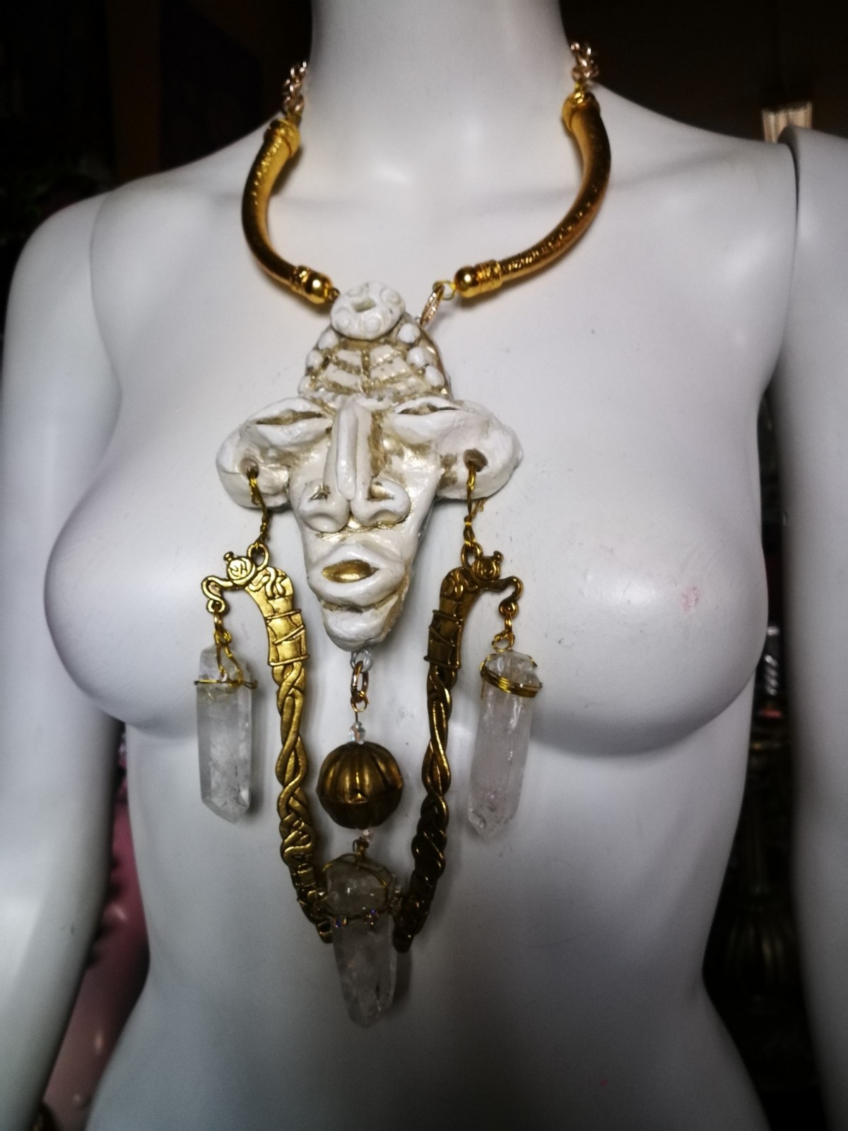 Luxury Jewelry Necklace Pendant Tribal Crystal Rock Charm Statement Ethnic Mask