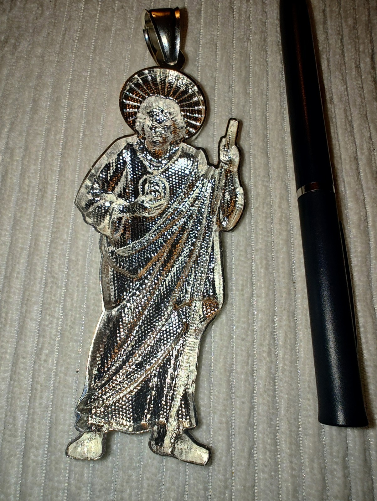 925 Sterling Silver St. Jude Catholic Pendant 5″ detailed