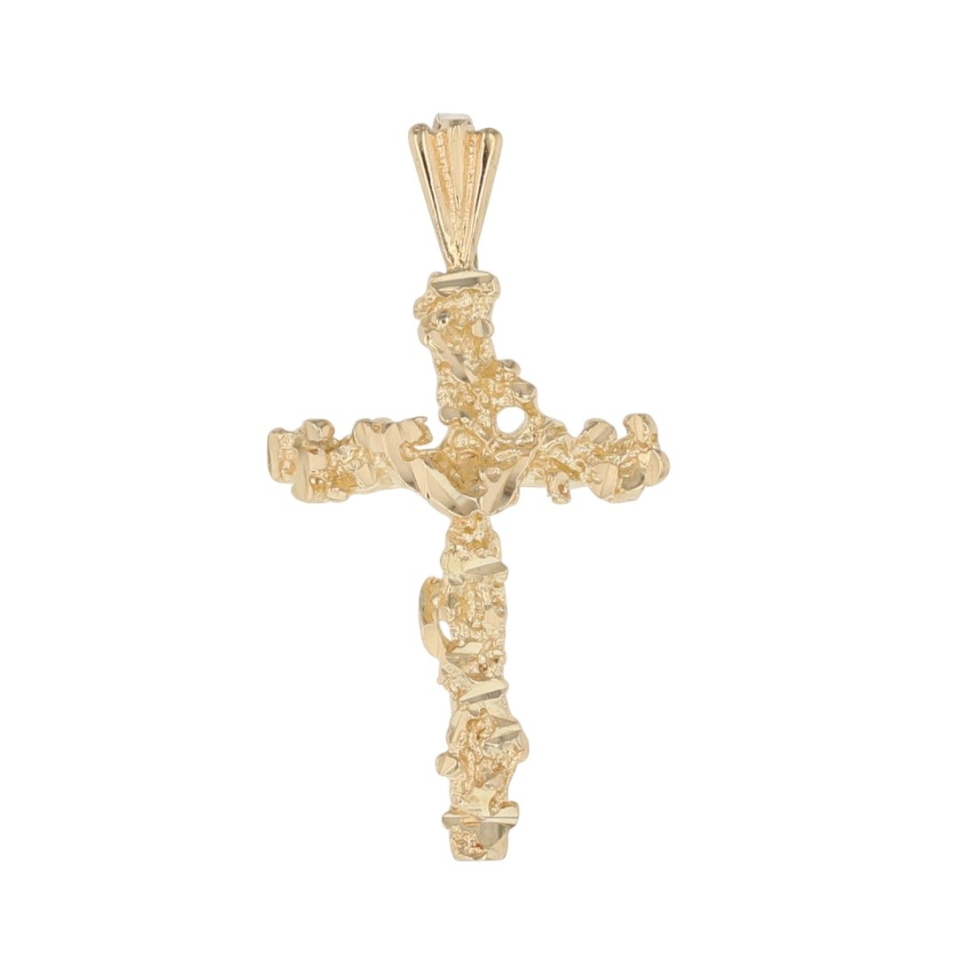 1″ Religious Cross Nugget Pendant without Chain 14k Yellow Gold 1.53 Grams