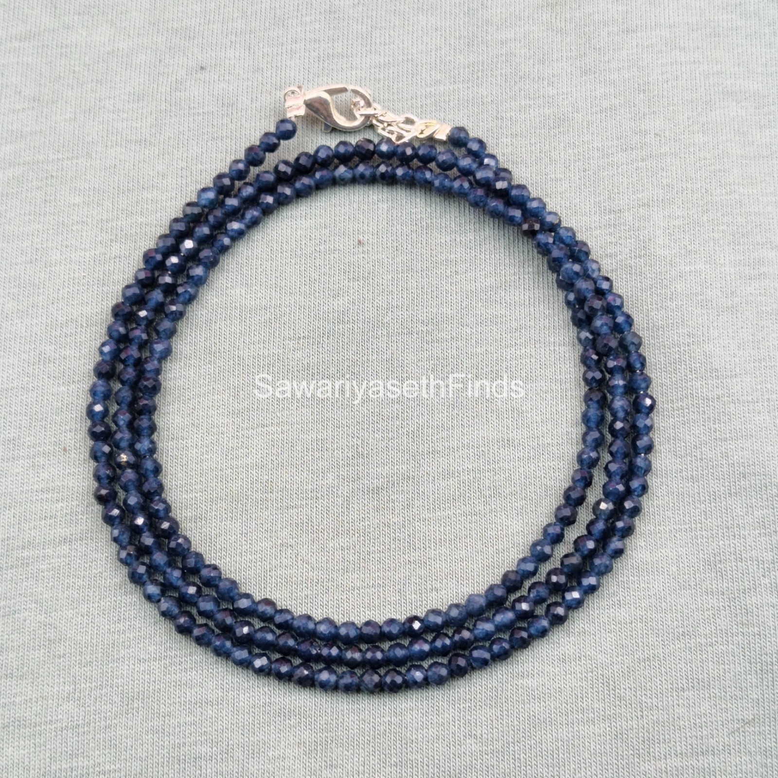 Handmade Blue Sapphire Micro Faceted Bead Necklace, Minimalist Gemstone Jewelry